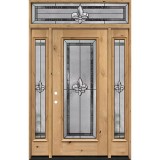 Fleur-de-lis Full Lite Knotty Alder Wood Door Unit with Transom #84