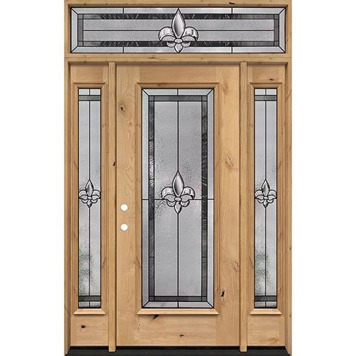 Fleur-de-lis 8'0" Tall 3/4 Lite Mahogany Wood Door Unit with Transom #84
