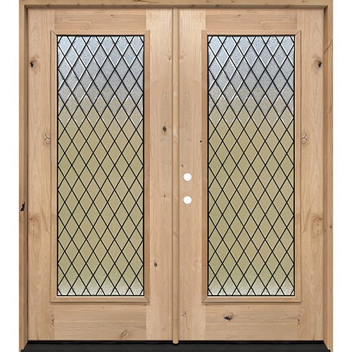 Diamond Granite Full Lite Knotty Alder Wood Double Door Unit #393