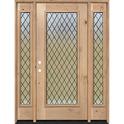 Diamond Granite Full Lite Knotty Alder Wood Door Unit with Sidelites #393
