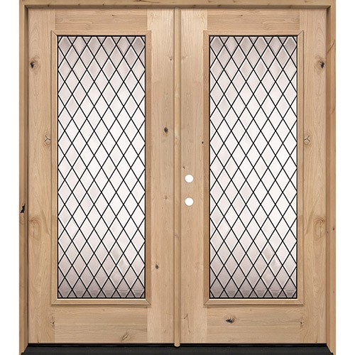 Diamond Full Lite Knotty Alder Wood Double Door Unit #394 Diamond Full Lite Knotty Alder Wood Double Door Unit #394