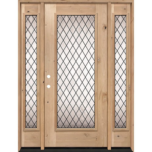 Diamond Full Lite Knotty Alder Wood Door Unit with Sidelites #394 Diamond Full Lite Knotty Alder Wood Door Unit with Sidelites #394