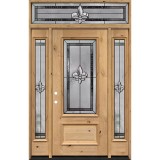Fleur-de-lis 3/4 Lite Knotty Alder Wood Door Unit with Transom #48