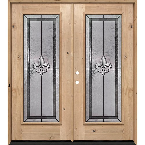 Fleur-de-lis Full Lite Knotty Alder Wood Double Door Unit #84 Fleur-de-lis Full Lite Knotty Alder Wood Double Door Unit #84