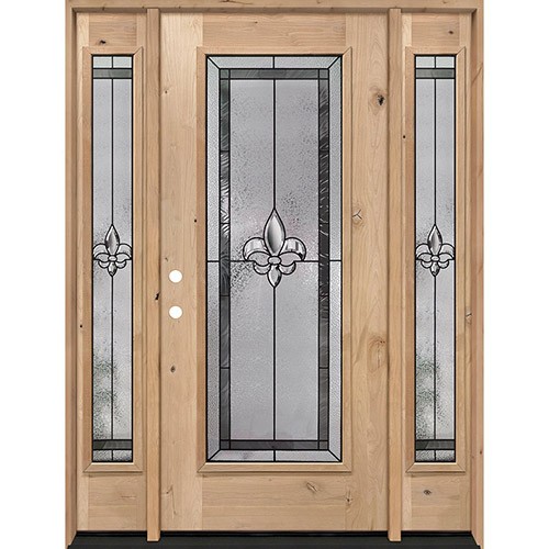 Fleur-de-lis Full Lite Knotty Alder Wood Door Unit with Sidelites #84