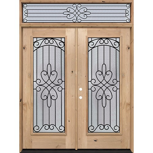 Full Lite Knotty Alder Wood Double Door Unit with Transom #299