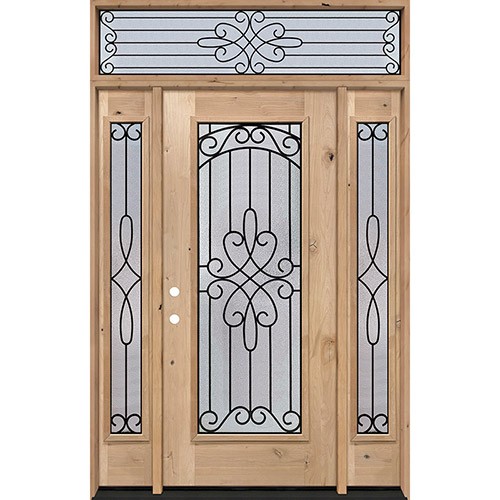 Full Lite Knotty Alder Wood Door Unit with Transom #299
