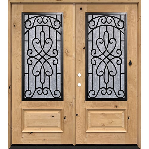 3/4 Iron Grille Knotty Alder Wood Double Door Unit #62