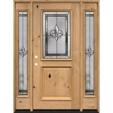 Half Lite Fleur-de-lis Knotty Alder Wood Door Unit with Sidelites #41