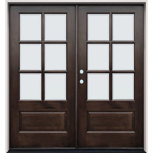 6-Lite Espresso Mahogany Prehung Double Wood Door Unit #EM5205