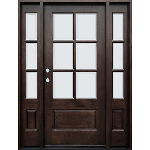 6-Lite Espresso Mahogany Prehung Wood Door Unit with Sidelites #EM5205