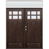 Craftsman 6-Lite Espresso Mahogany Prehung Double Wood Door Unit with Transom #3306