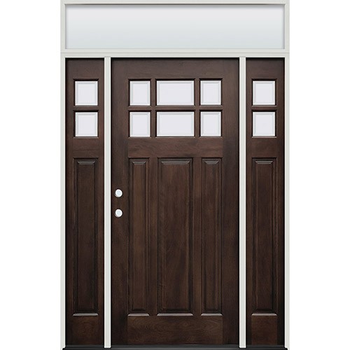 Craftsman 6-Lite Espresso Mahogany Prehung Wood Door Unit with Sidelites and Transom #3306