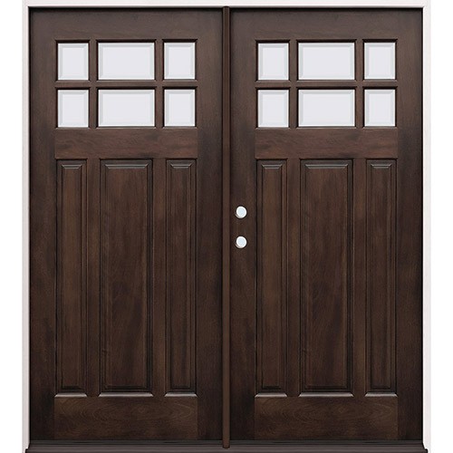 Craftsman 6-Lite Espresso Mahogany Prehung Double Wood Door Unit #3306