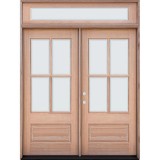 4-Lite Low-E Mahogany Prehung Wood Double Door Unit with Beveled Transom