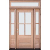 4-Lite Low-E Mahogany Prehung Wood Door Unit with Sidelites and Beveled Transom