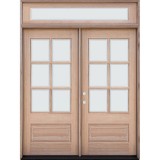6-Lite Low-E Mahogany Prehung Wood Double Door Unit with Beveled Transom