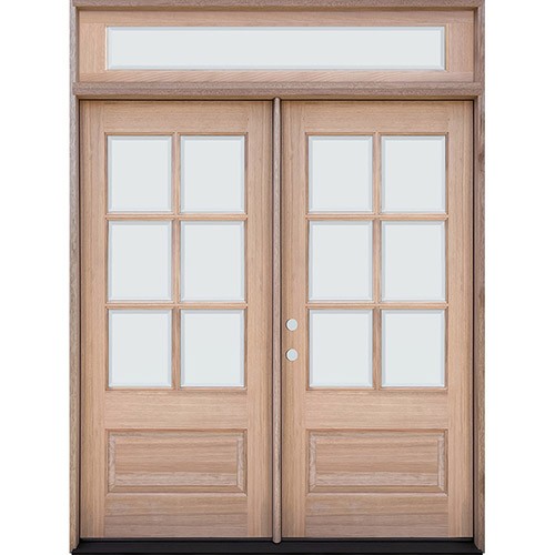 6-Lite Low-E Mahogany Prehung Wood Double Door Unit with Beveled Transom
