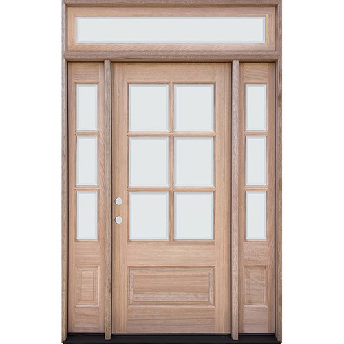 6-Lite Low-E Mahogany Prehung Wood Door Unit with Sidelites and Beveled Transom