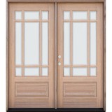 9-Lite Prairie Low-E Unfinished Mahogany Wood Double Door Unit