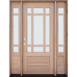 9-Lite Prairie Low-E Unfinished Mahogany Wood Door Unit with Sidelites