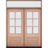 6-Lite Low-E Mahogany Prehung Wood Double Door Unit with Transom