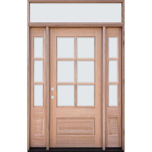6-Lite Low-E Mahogany Prehung Wood Door Unit with Sidelites and Transom
