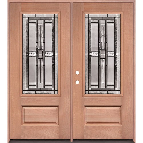 3/4 Lite Mahogany Wood Double Door Unit #277 3/4 Lite Mahogany Wood Double Door Unit #277