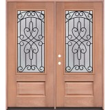 3/4 Lite Mahogany Wood Double Door Unit #279