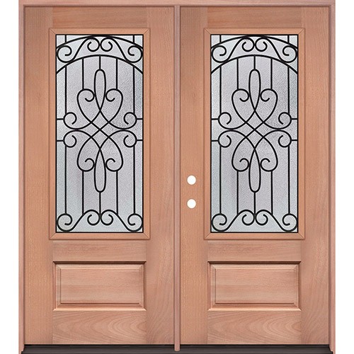 3/4 Lite Mahogany Wood Double Door Unit #279