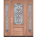 3/4 Lite Mahogany Wood Door Unit with Sidelites #279