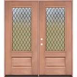 Diamond Granite 3/4 Lite Mahogany Prehung Double Wood Door Unit #UM373