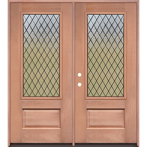 Diamond Granite 3/4 Lite Mahogany Prehung Double Wood Door Unit #UM373