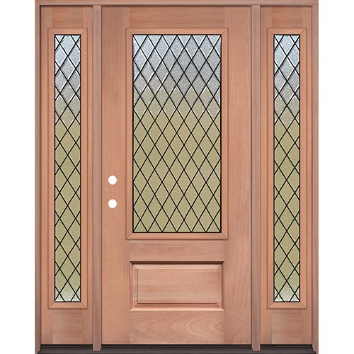 Diamond Granite 3/4 Lite Mahogany Prehung Wood Door Unit with Sidelites #UM373 Diamond Granite 3/4 Lite Mahogany Prehung Wood Door Unit with Sidelites #UM373