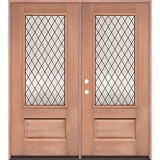 Diamond 3/4 Lite Mahogany Prehung Double Wood Door Unit #UM374