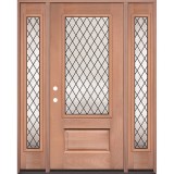 Diamond 3/4 Lite Mahogany Prehung Wood Door Unit with Sidelites #UM374