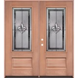 Fleur-de-lis 3/4 Lite Mahogany Wood Double Door Unit #48