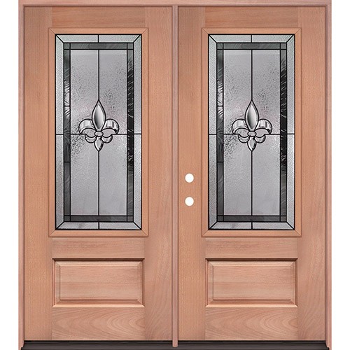 Fleur-de-lis 3/4 Lite Mahogany Wood Double Door Unit #48 Fleur-de-lis 3/4 Lite Mahogany Wood Double Door Unit #48