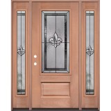 Fleur-de-lis 3/4 Lite Mahogany Wood Door Unit with Sidelites #48