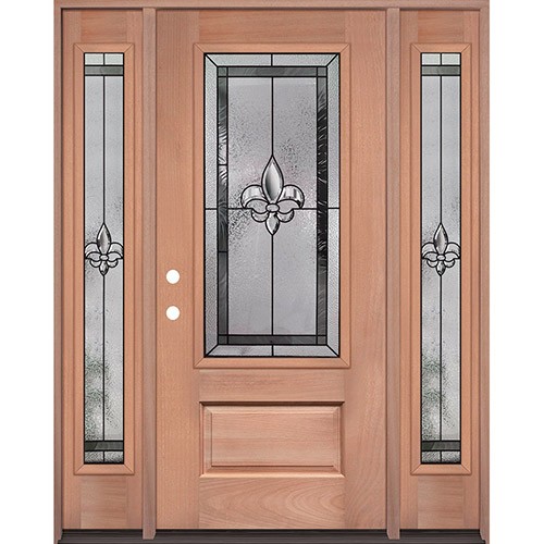 Fleur-de-lis 3/4 Lite Mahogany Wood Door Unit with Sidelites #48 Fleur-de-lis 3/4 Lite Mahogany Wood Door Unit with Sidelites #48