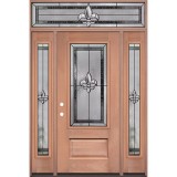 Fleur-de-lis 3/4 Lite Mahogany Wood Door Unit with Transom #48