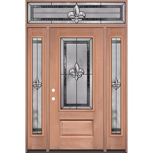Fleur-de-lis 3/4 Lite Mahogany Wood Door Unit with Transom #48