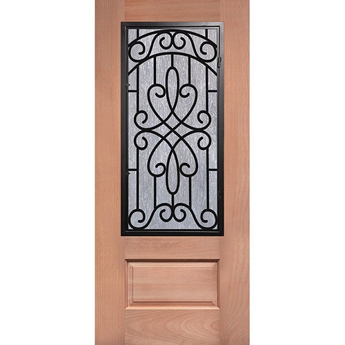 3/4 Iron Grille Mahogany Wood Door Slab #62