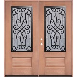 3/4 Iron Grille Mahogany Wood Double Door Unit #62