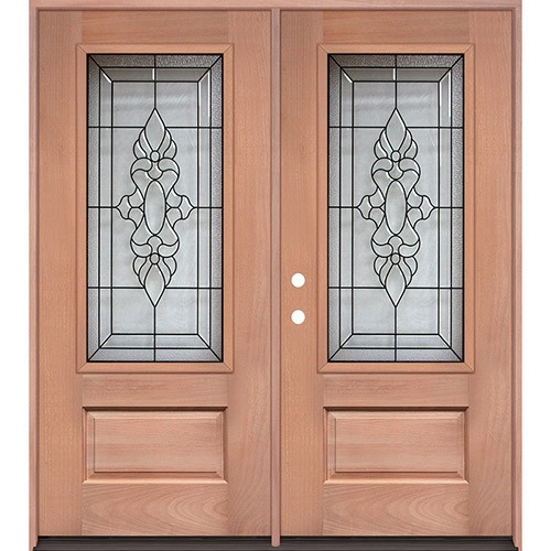 3/4 Lite Mahogany Prehung Double Wood Door Unit #UM73