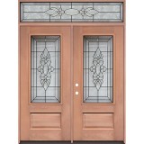 3/4 Lite Mahogany Prehung Wood Double Door Unit with Transom #UM73