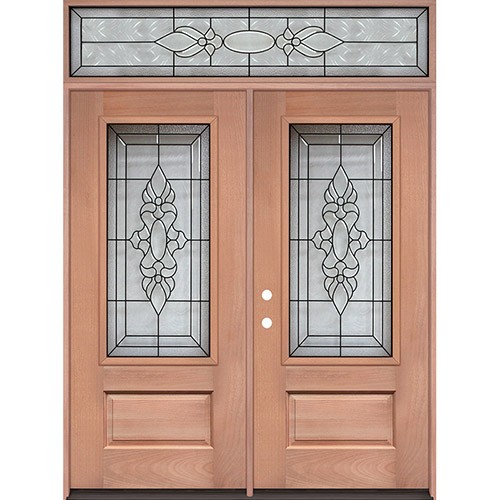 3/4 Lite Mahogany Prehung Wood Double Door Unit with Transom #UM73