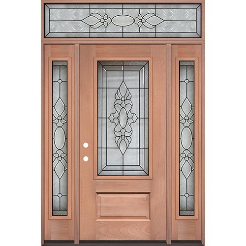 3/4 Lite Mahogany Prehung Wood Door Unit with Transom #UM73