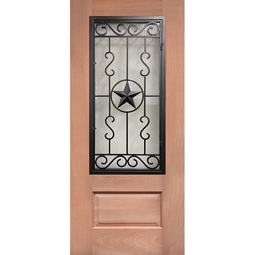 3/4 Iron Grille Texas Star Mahogany Wood Door Slab #75