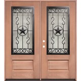 3/4 Iron Grille Texas Star Mahogany Wood Double Door Unit #75
